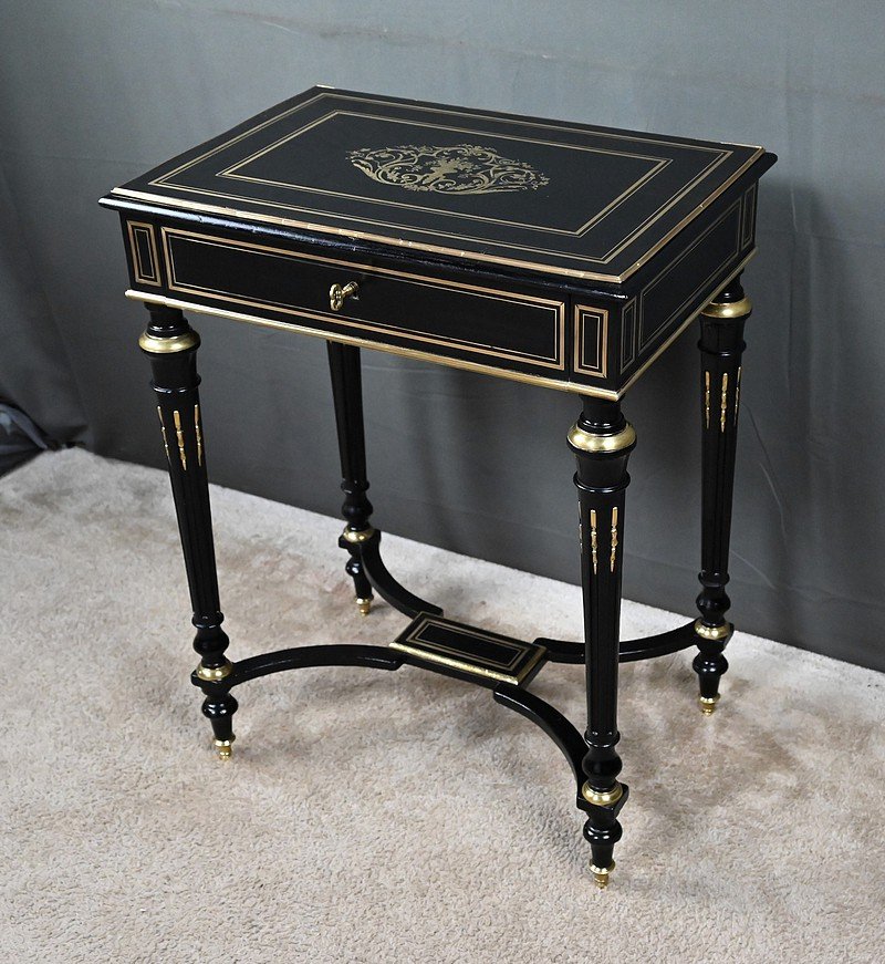 Blackened Wood Sewing Table, Napoleon III Period – Second Half Of The 19th Century-photo-3