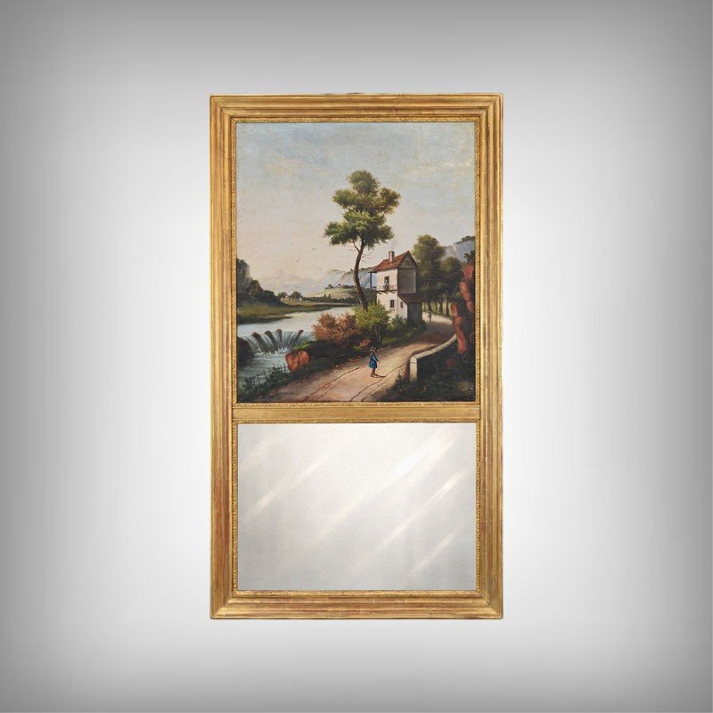 Gilded Wooden Trumeau Mirror, Louis XVI Style – 1900