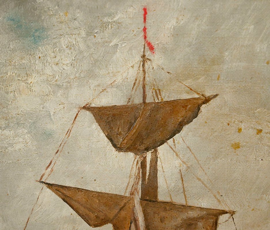 Tableau « Voilier sur mer calme », Huile sur toile – Fin XIXe-photo-3