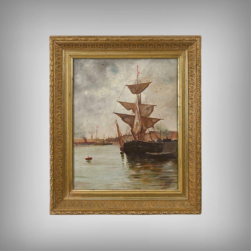 Tableau « Voilier sur mer calme », Huile sur toile – Fin XIXe