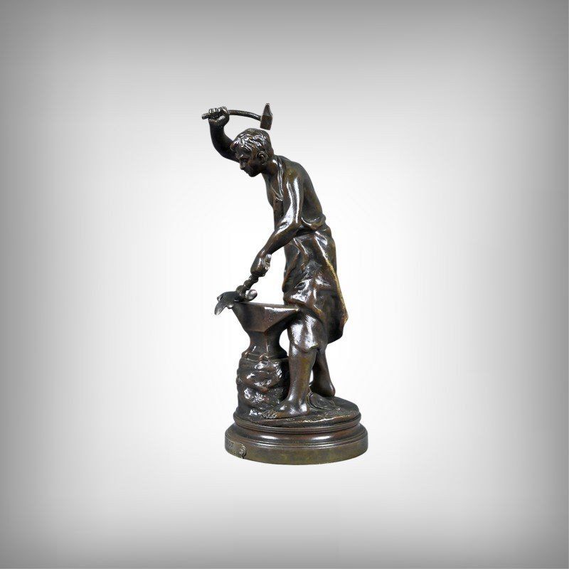 Bronze Sculpture “the Blacksmith,” Signed By A. Gaudez – Late 19th Century-photo-2
