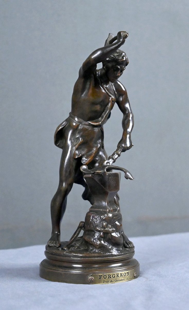 Bronze Sculpture “the Blacksmith,” Signed By A. Gaudez – Late 19th Century-photo-3