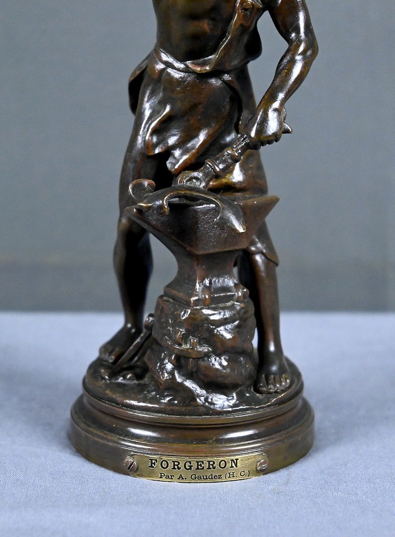 Bronze Sculpture “the Blacksmith,” Signed By A. Gaudez – Late 19th Century-photo-4