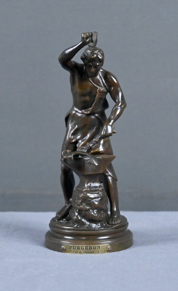 Bronze Sculpture “the Blacksmith,” Signed By A. Gaudez – Late 19th Century-photo-1