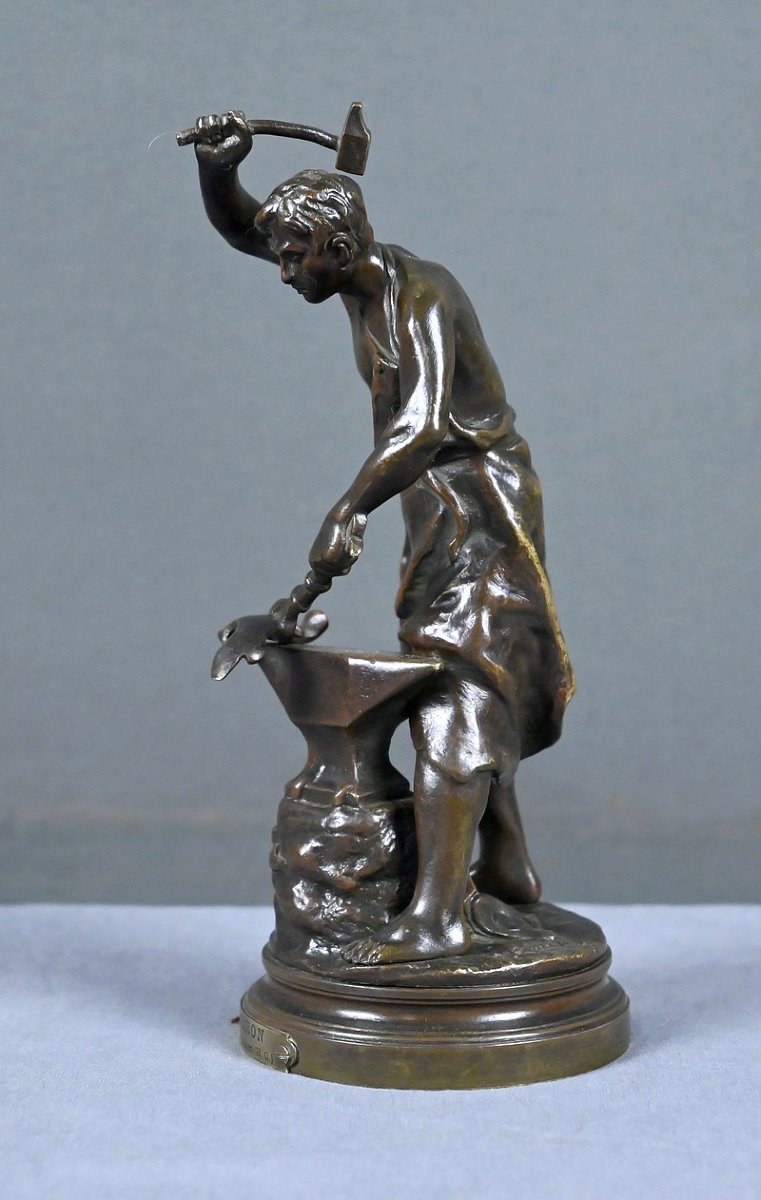 Bronze Sculpture “the Blacksmith,” Signed By A. Gaudez – Late 19th Century-photo-4