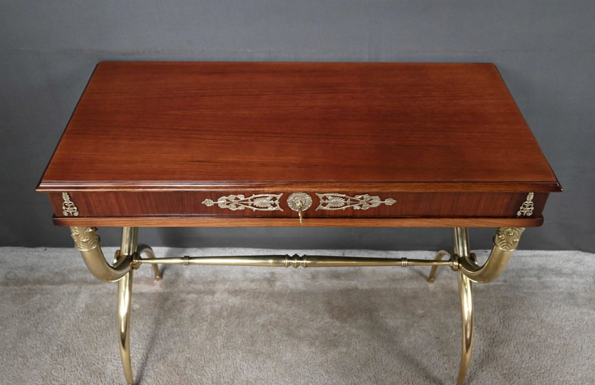 Mahogany-veneered Console Table, Empire Style – First Half Of The 20th Century-photo-4