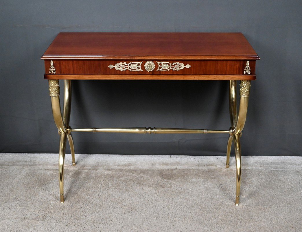 Mahogany-veneered Console Table, Empire Style – First Half Of The 20th Century-photo-2