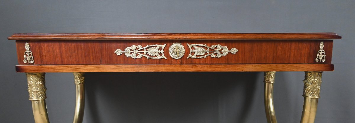 Mahogany-veneered Console Table, Empire Style – First Half Of The 20th Century-photo-3