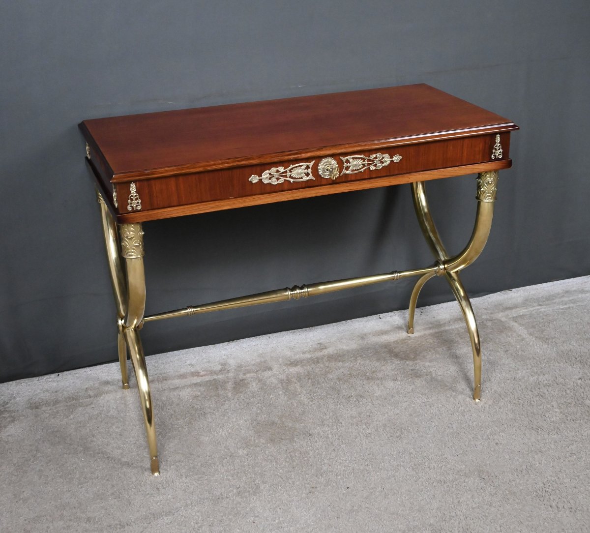 Mahogany-veneered Console Table, Empire Style – First Half Of The 20th Century-photo-5