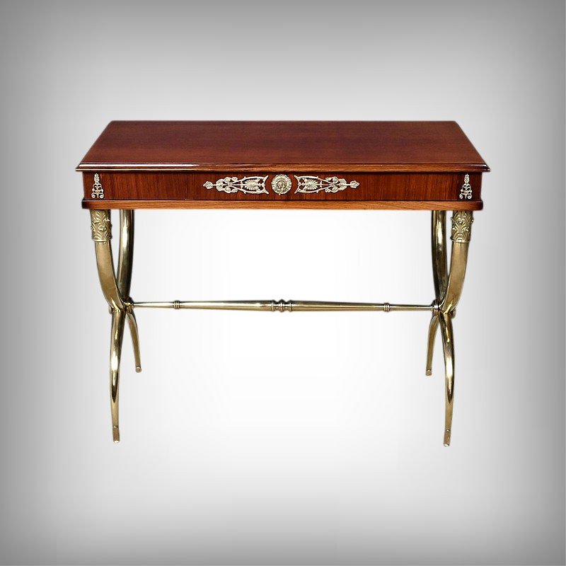 Mahogany-veneered Console Table, Empire Style – First Half Of The 20th Century