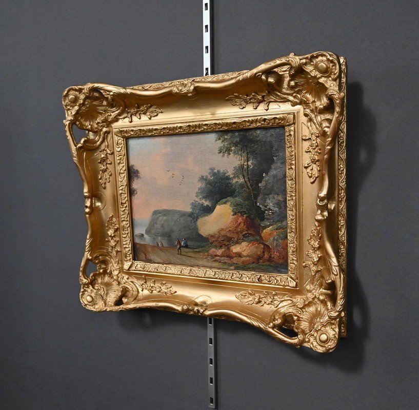 Tableau « Chemin ouvrant sur la Mer », Huile sur panneau, dans le goût de Jean Pillement – Fin -photo-2