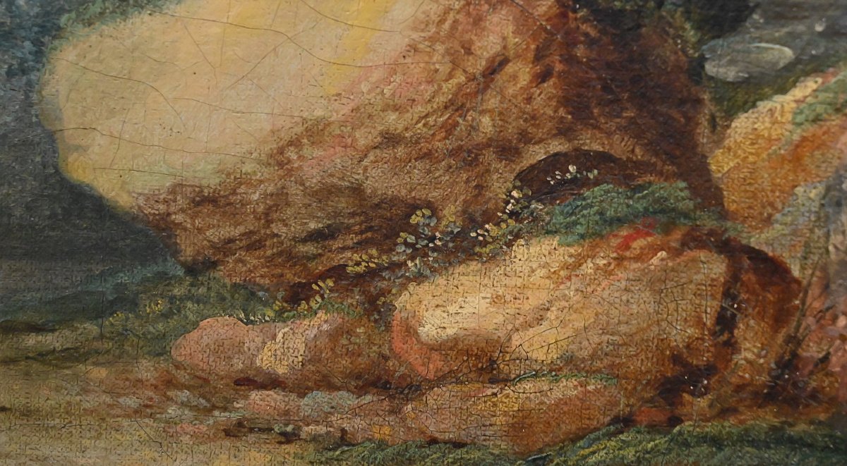 Tableau « Chemin ouvrant sur la Mer », Huile sur panneau, dans le goût de Jean Pillement – Fin -photo-1