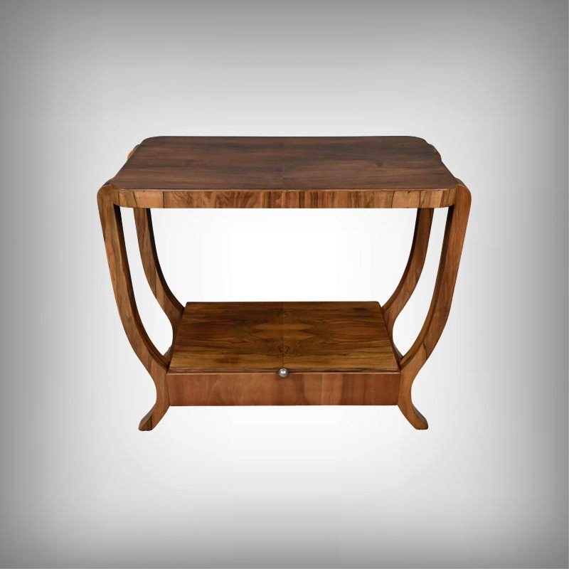 Art Deco-style Walnut Veneer Console Table – 20th Century