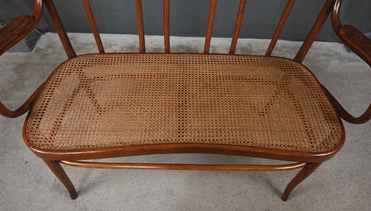 Curved Beech Bench, Stamped J&j Kohn – Early 20th Century-photo-8
