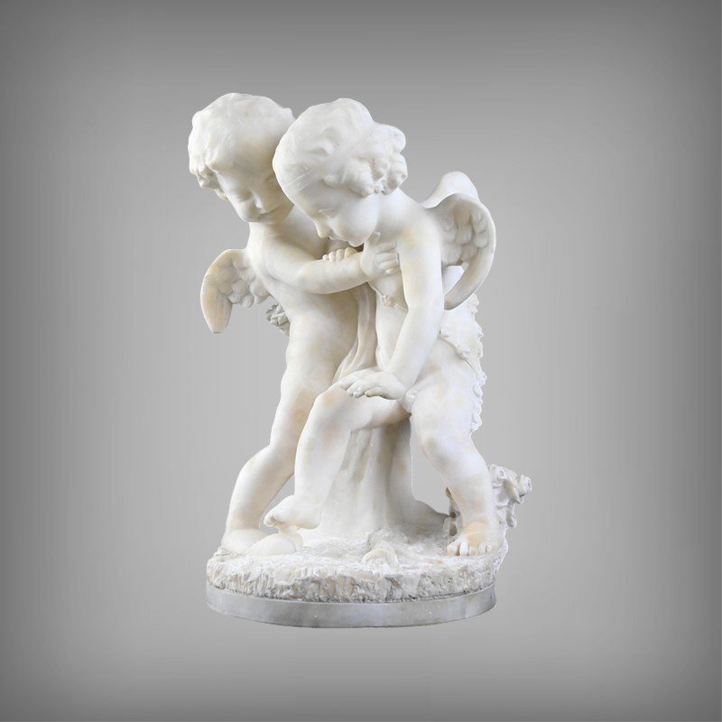 Sculpture en Albâtre « Deux Amours se disputant un Cœur », d’après Falconet – 2ème partie XIXe-photo-2