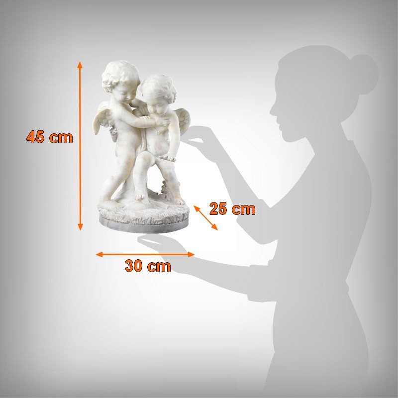 Sculpture en Albâtre « Deux Amours se disputant un Cœur », d’après Falconet – 2ème partie XIXe-photo-4