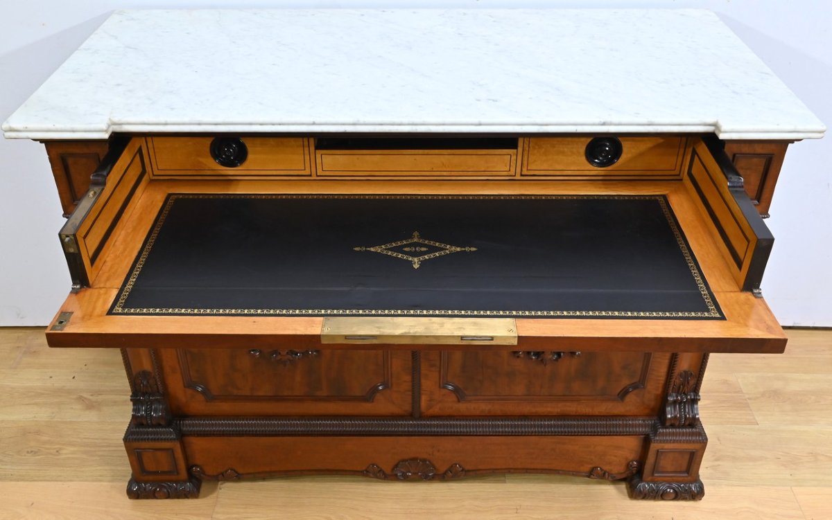 Antique Sideboard, Dresser, And Writing Desk, Made Of Mahogany And Lemonwood, In The Restoration Style – Part 1-photo-6