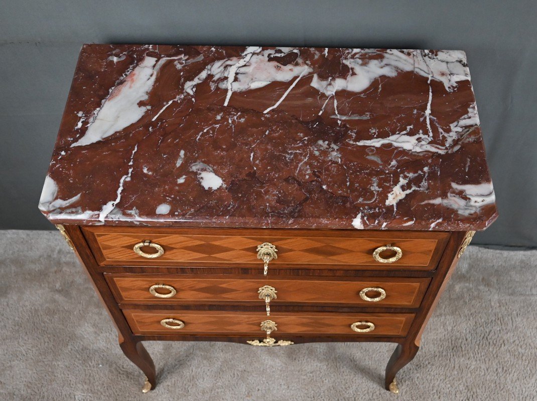 Commode en Marqueterie, Style Transition Louis XV Louis XVI – Milieu XXe-photo-4