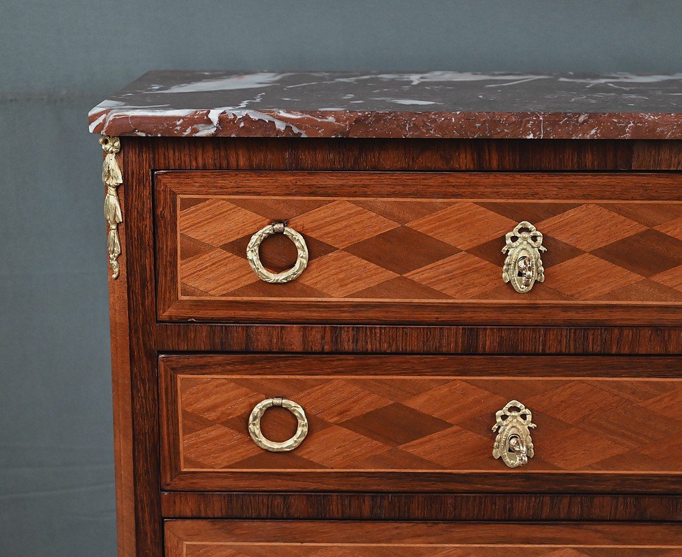 Commode en Marqueterie, Style Transition Louis XV Louis XVI – Milieu XXe-photo-3