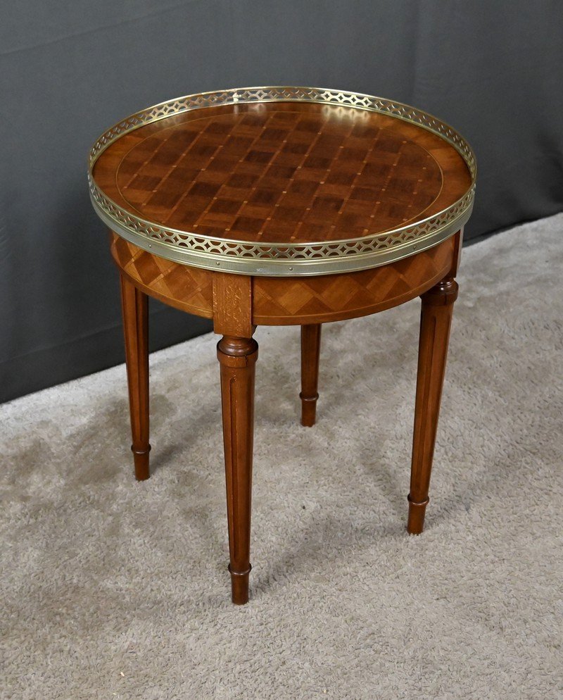 Small Marquetry Hot-water Bottle Table – Mid-20th Century-photo-3