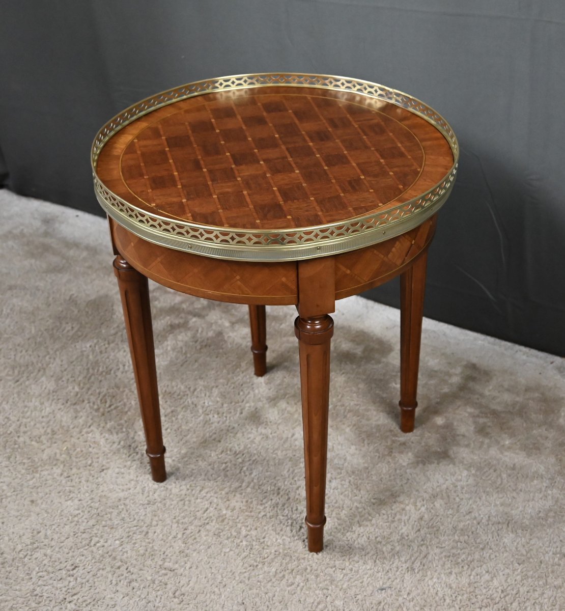 Small Marquetry Hot-water Bottle Table – Mid-20th Century-photo-4
