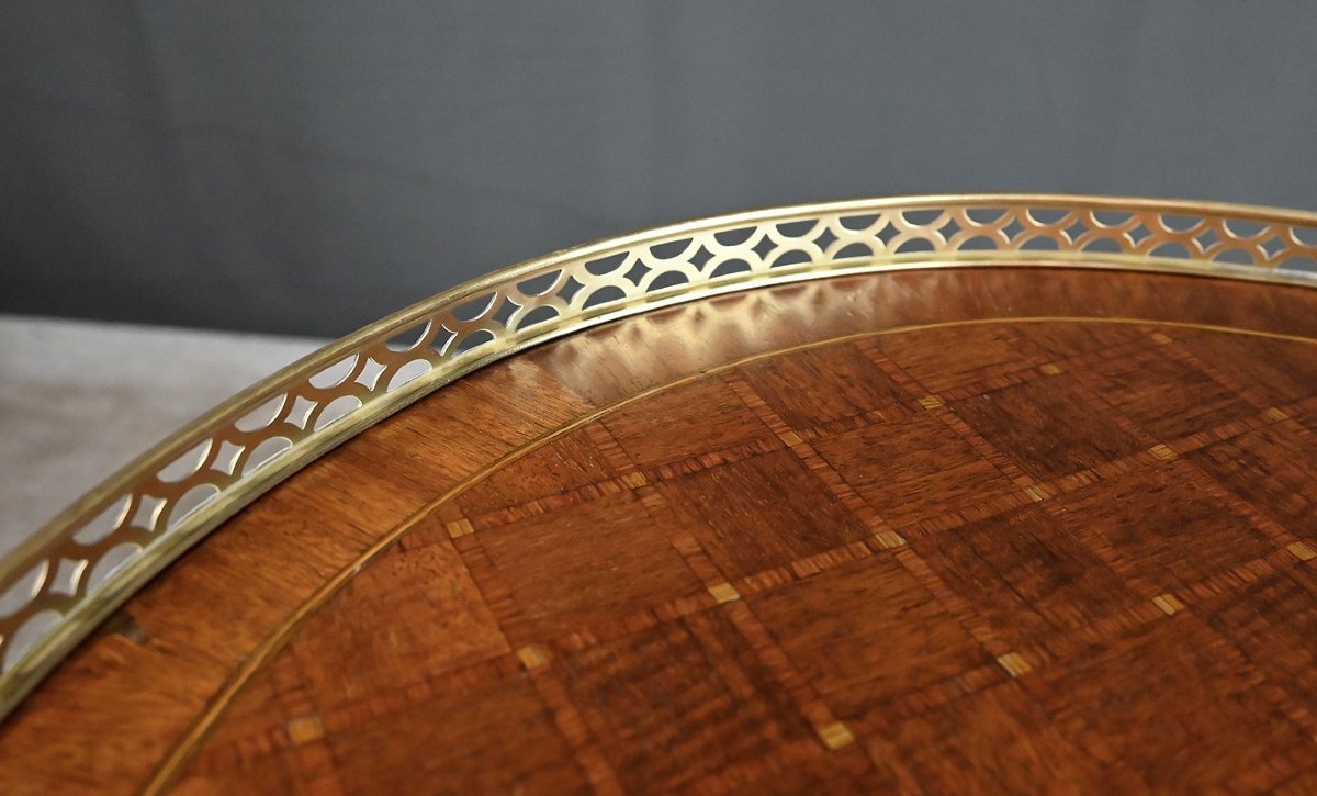 Small Marquetry Hot-water Bottle Table – Mid-20th Century-photo-2