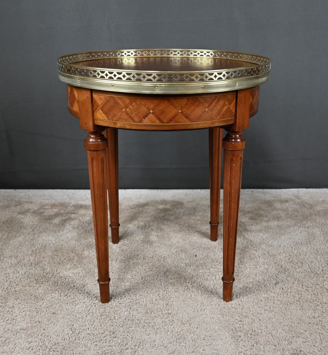 Small Marquetry Hot-water Bottle Table – Mid-20th Century-photo-5