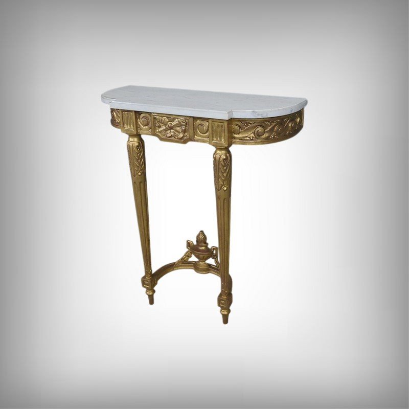Petite Console en Marbre et Bois Doré, style Louis XVI – Début XXe-photo-2