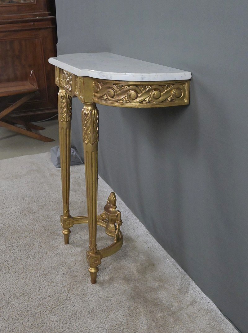 Petite Console en Marbre et Bois Doré, style Louis XVI – Début XXe-photo-1