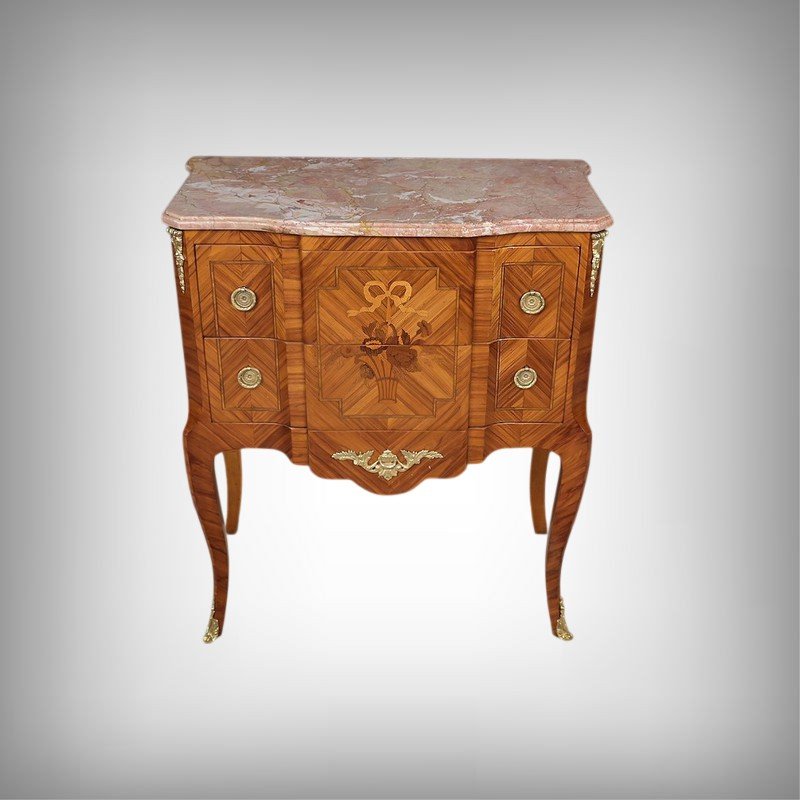 Chest Of Drawers With Rosewood Marquetry, Louis XV/louis XVI Transitional Style – Mid-20th Century