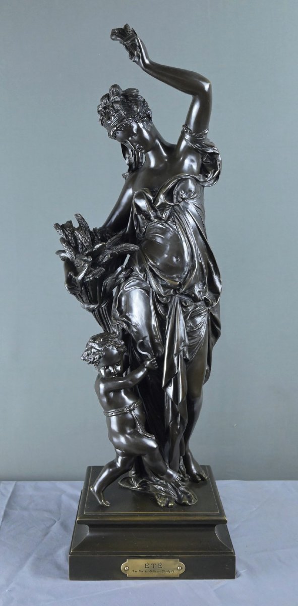 Important "summer" Bronze, Signed Carrier-belleuse – 2nd Half Of The 19th Century-photo-3