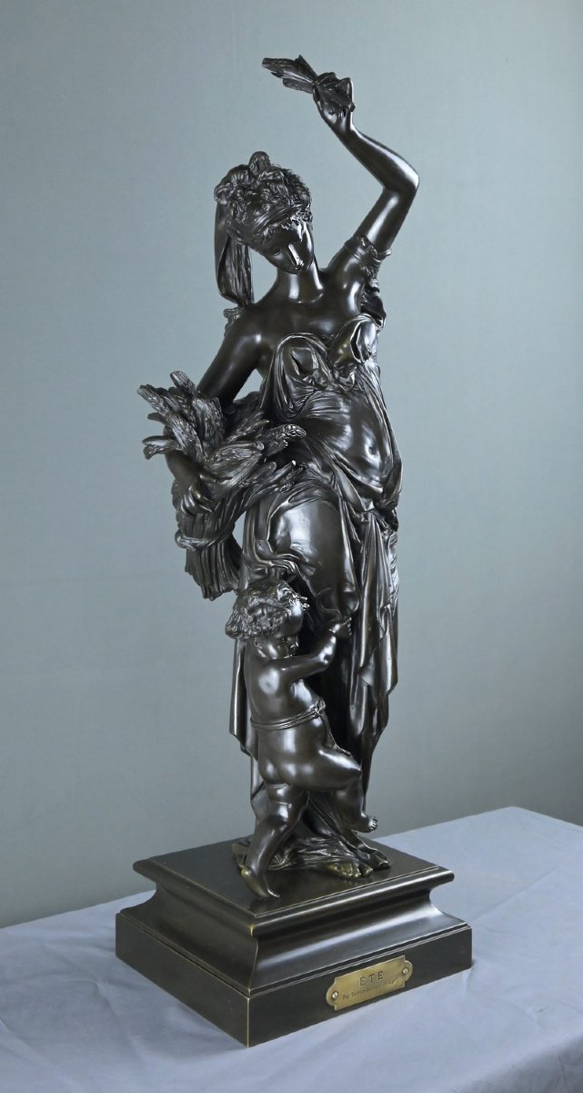 Important "summer" Bronze, Signed Carrier-belleuse – 2nd Half Of The 19th Century-photo-4