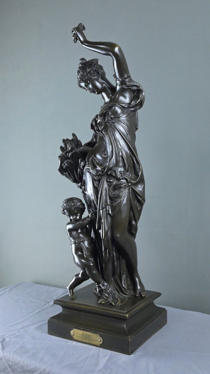 Important "summer" Bronze, Signed Carrier-belleuse – 2nd Half Of The 19th Century-photo-1