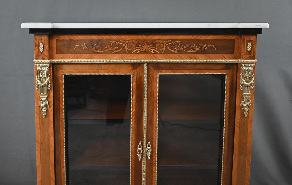 Vitrine en Marqueterie de Bois de Rose & Merisier, style Napoléon III- 2ème partie XIXe-photo-2