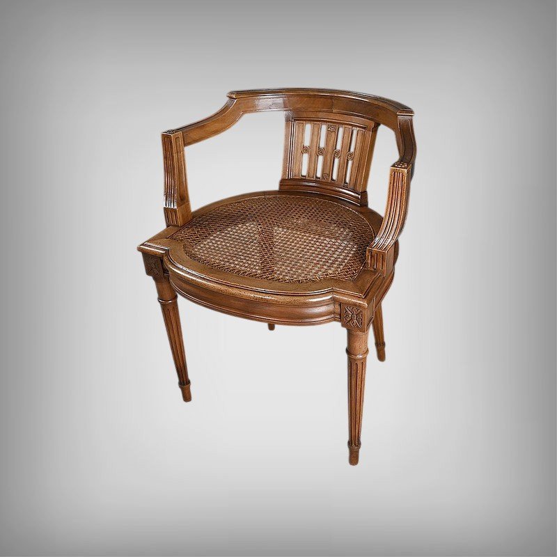 Small Walnut Office Armchair, Louis XVI Style – Late 19th Century-photo-2
