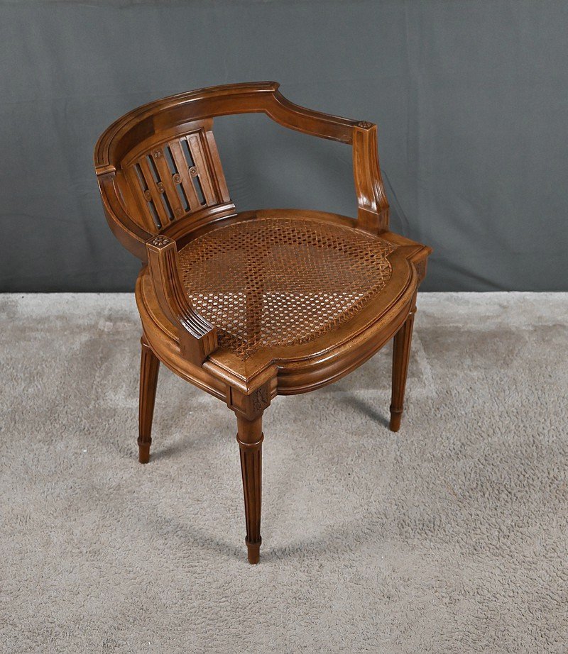Small Walnut Office Armchair, Louis XVI Style – Late 19th Century-photo-3