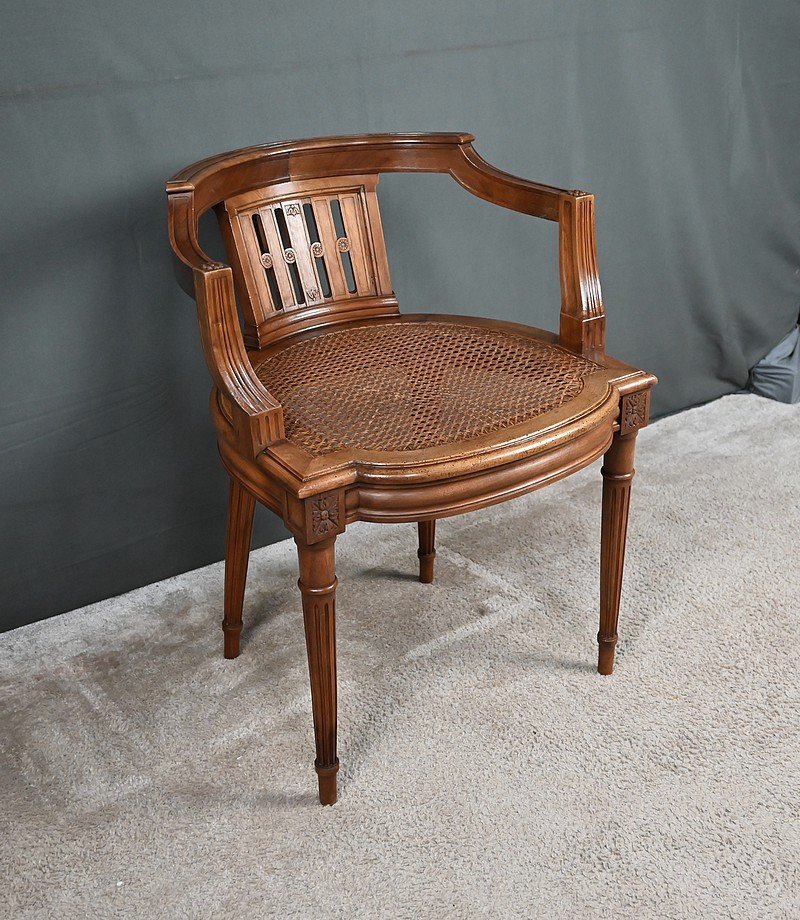 Small Walnut Office Armchair, Louis XVI Style – Late 19th Century-photo-2