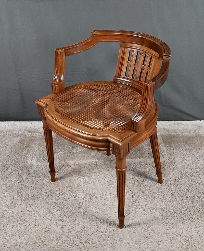 Small Walnut Office Armchair, Louis XVI Style – Late 19th Century-photo-3