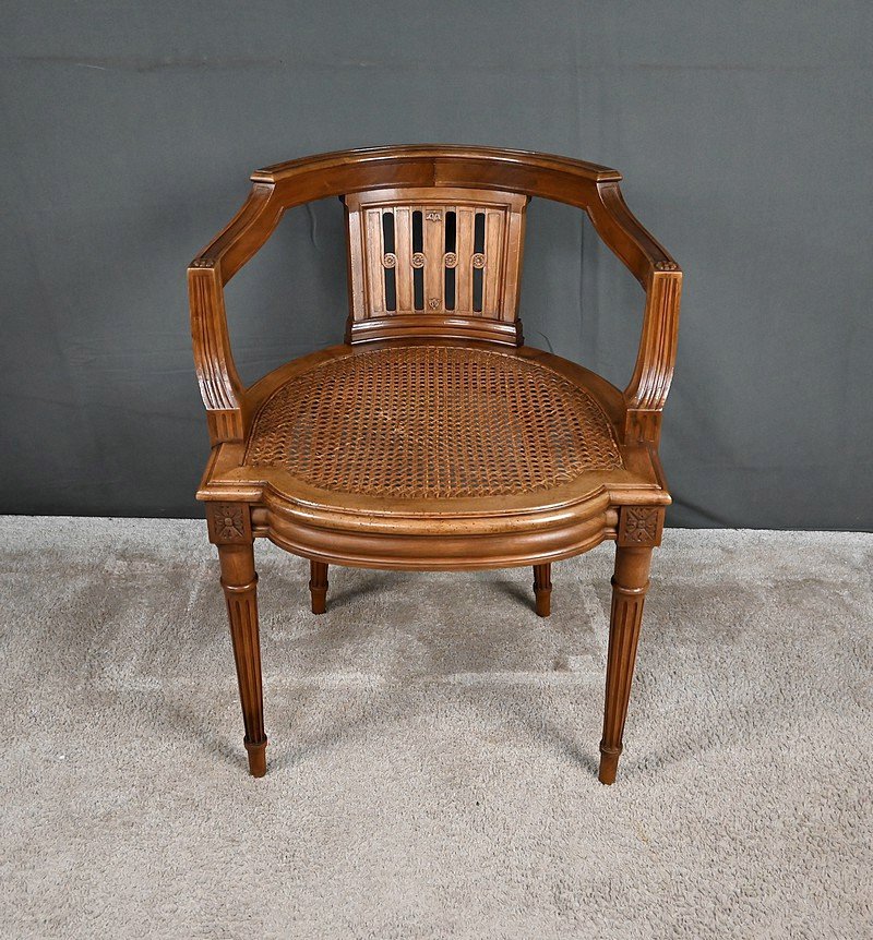 Small Walnut Office Armchair, Louis XVI Style – Late 19th Century-photo-5