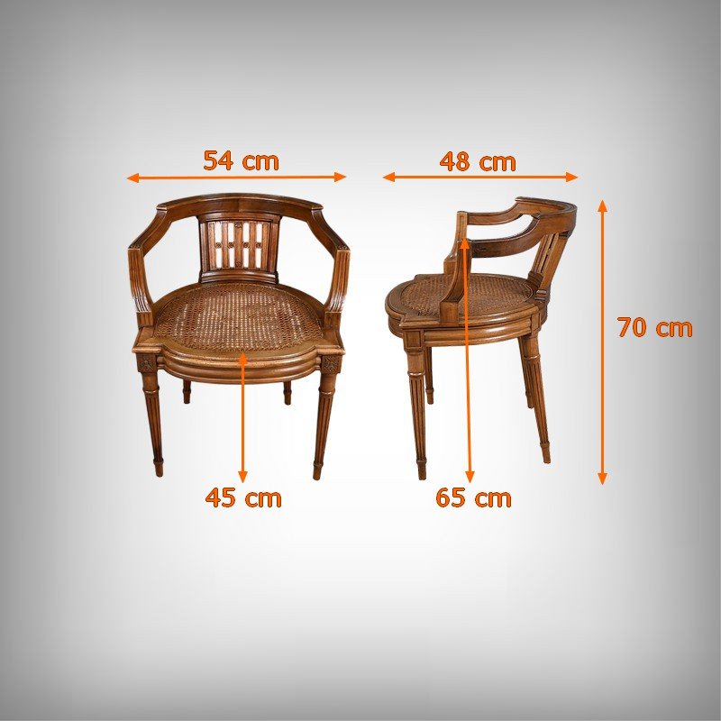 Small Walnut Office Armchair, Louis XVI Style – Late 19th Century-photo-8