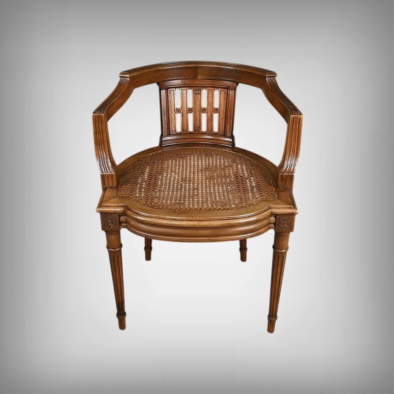 Small Walnut Office Armchair, Louis XVI Style – Late 19th Century