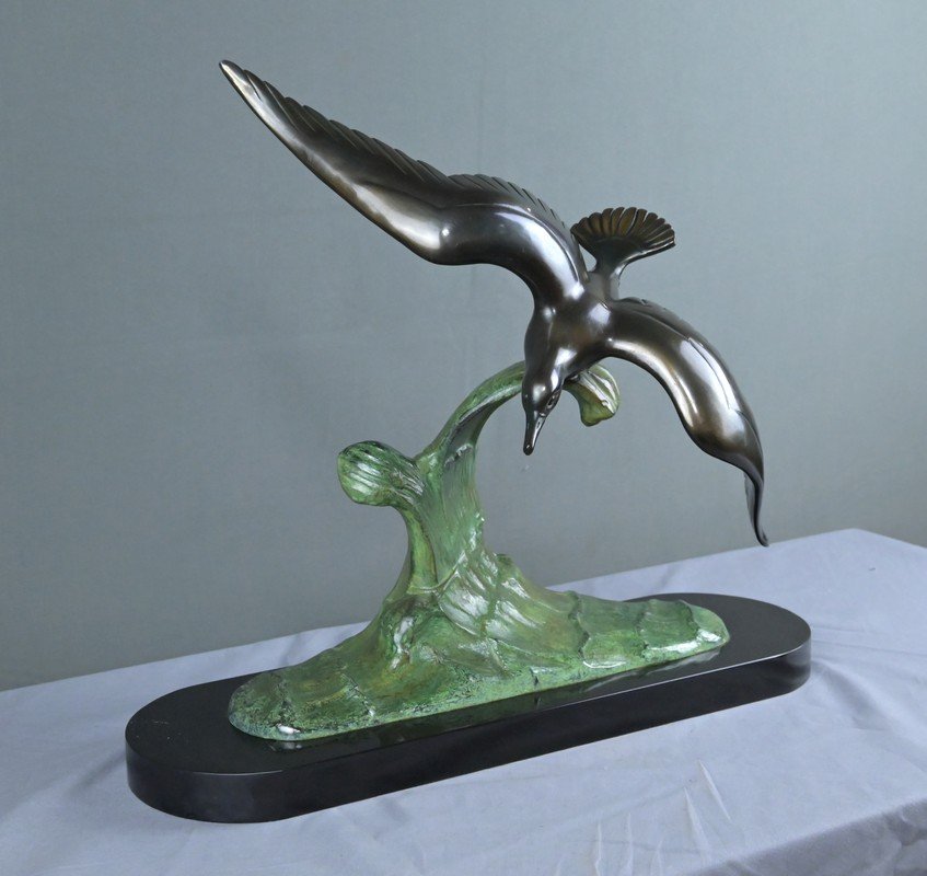 Bronze « Oiseau en Vol », signé Charles Ruchot, Art Déco – Début XXe-photo-2