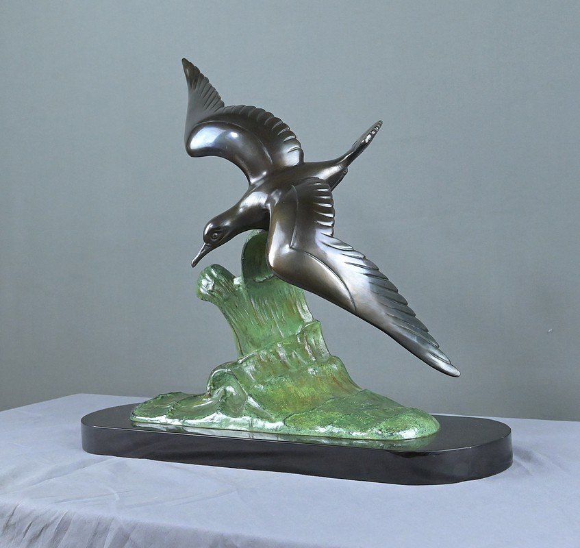 Bronze « Oiseau en Vol », signé Charles Ruchot, Art Déco – Début XXe-photo-3