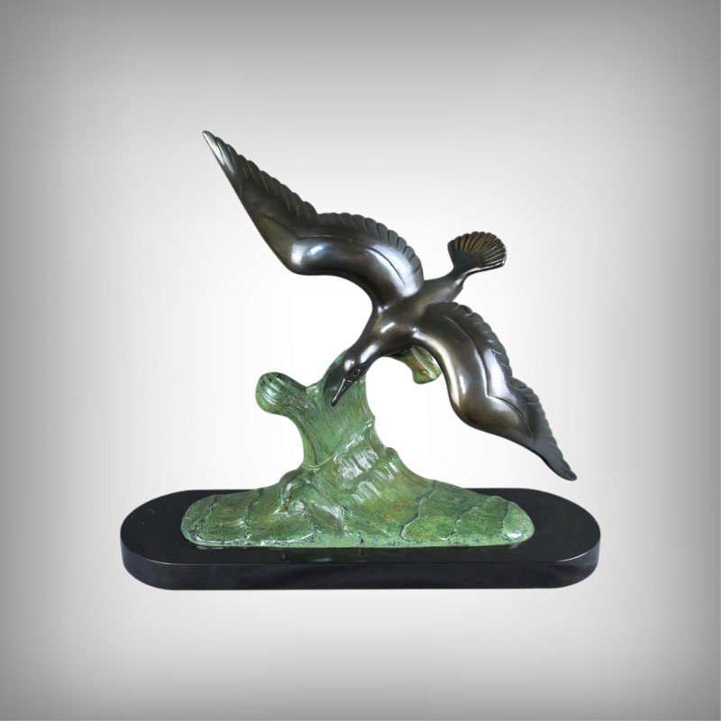 Bronze « Oiseau en Vol », signé Charles Ruchot, Art Déco – Début XXe