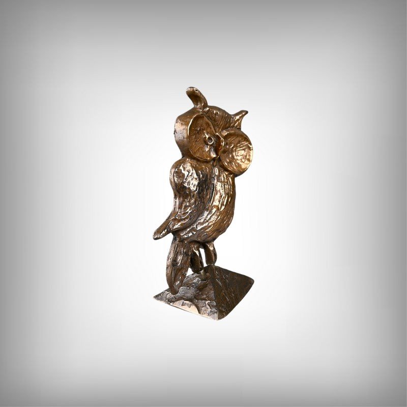 Bronze Sculpture “the Owl” By Lohé – Second Half Of The 20th Century-photo-2