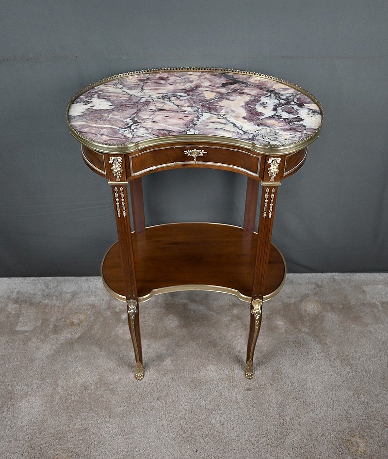 Small Kidney-shaped Mahogany Table, Transition Style – Early 20th Century-photo-3