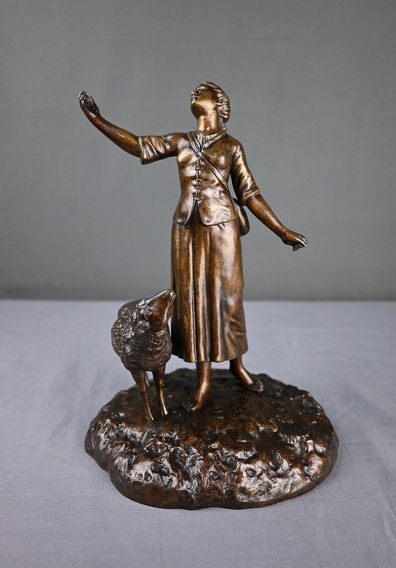 Bronze « L’élévation de Jeanne d’Arc » signé E. Watrin – Début XXe-photo-3