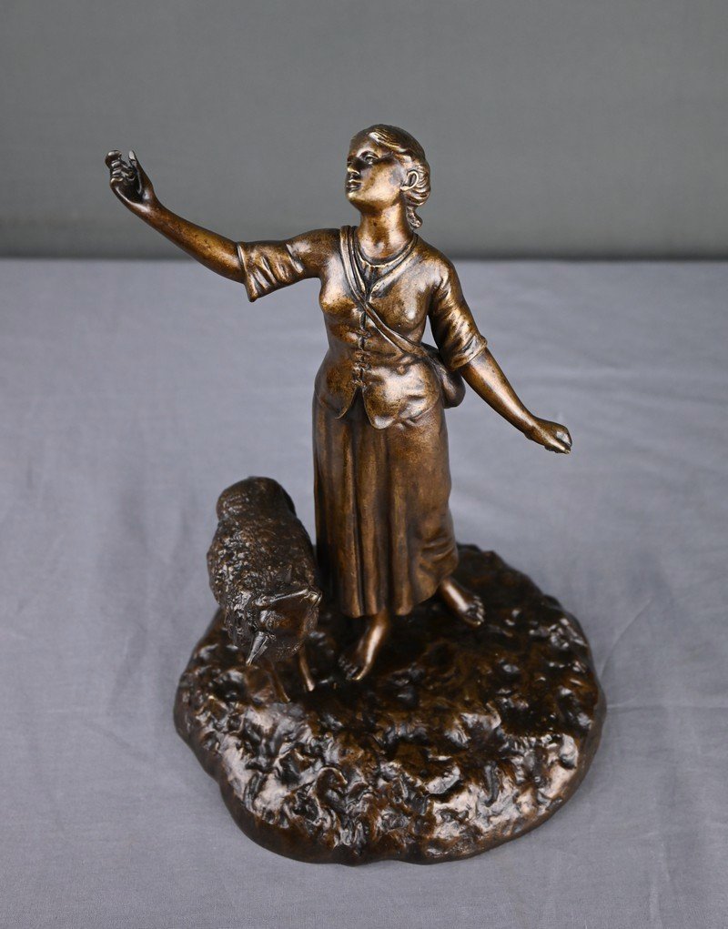 Bronze « L’élévation de Jeanne d’Arc » signé E. Watrin – Début XXe-photo-4
