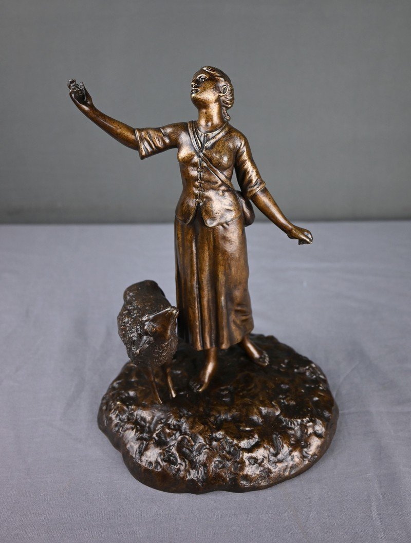 Bronze « L’élévation de Jeanne d’Arc » signé E. Watrin – Début XXe-photo-1