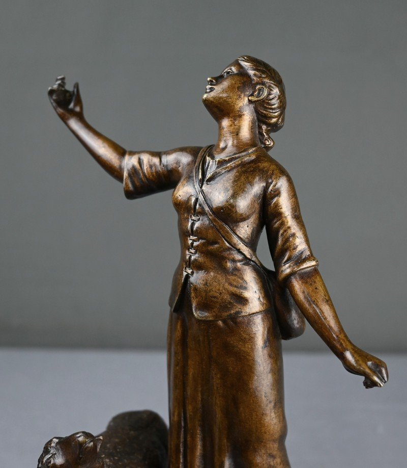 Bronze « L’élévation de Jeanne d’Arc » signé E. Watrin – Début XXe-photo-2